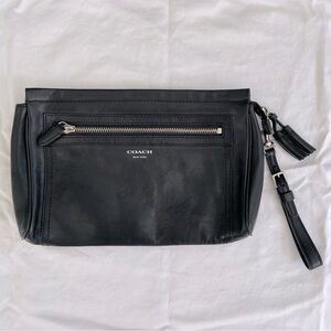 Coach Legacy Large Black Leather Clutch Bag with Tassel Wristlet